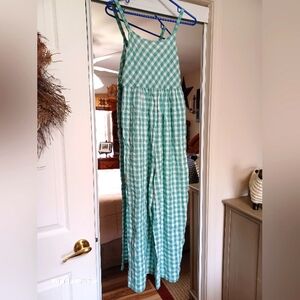 Nordstrom Green and White Gingham Jumpsuit